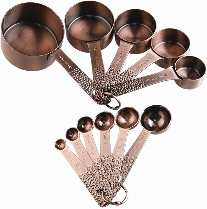 Copper Measuring Cups and Spoons Set, Metric & US Stainless Steel 5 Measuring by Smithcraft