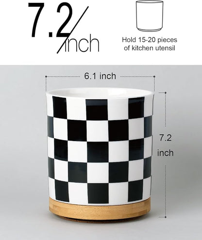 LoeJan 3 Compartment Utensil Holder, Extra Large Utensil Crock, Stable Ceramic - Image 5