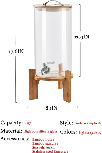 Beverage Dispenser, 2.1 Gallon Glass Drink Dispenser - Image 3