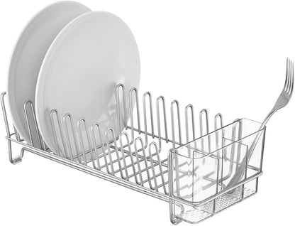mDesign Kitchen Sink Dish Drainer – Small Metal and Plastic Dish Rack - Image 7