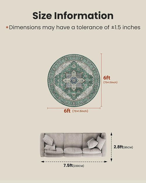 AMADA HOMEFURNISHING Round 6ft Area Rugs, Vintage Rugs - Image 2