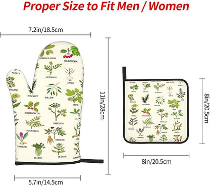 Cute Herbs Botanic Garden Plants Oven Mitts and Pot Holders Sets Heat Resistant - Image 4