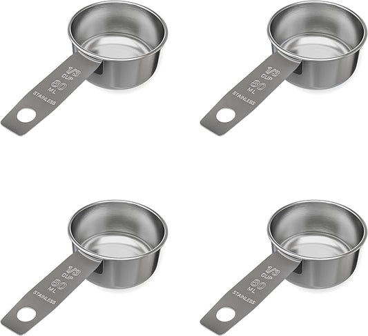 1/3 Cup Stainless Steel Measuring Cup | Sturdy Metal 80 ml | 80 cc | 3 oz | by Knupp+Co.