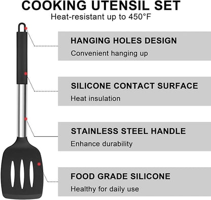 E-far Silicone Cooking Utensils Set, Slotted Turner, Soup Ladle, Pasta Server - Image 5