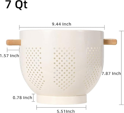 Metal Colander with Wood Handle and Stable Base, Powder Coated Steel Kitchen - Image 2