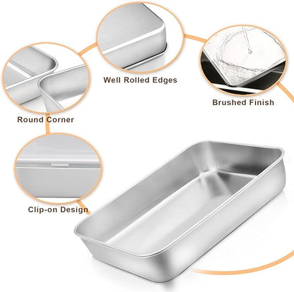 E-far Small Baking Pan with Lid, 9.4”x 7” x 2” Stainless Steel Rectangle Sheet - Image 2