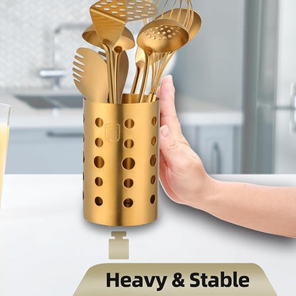 QRU Kitchen Utensil Holder for Countertop, Stainless Steel Cooking Utensil - Image 4