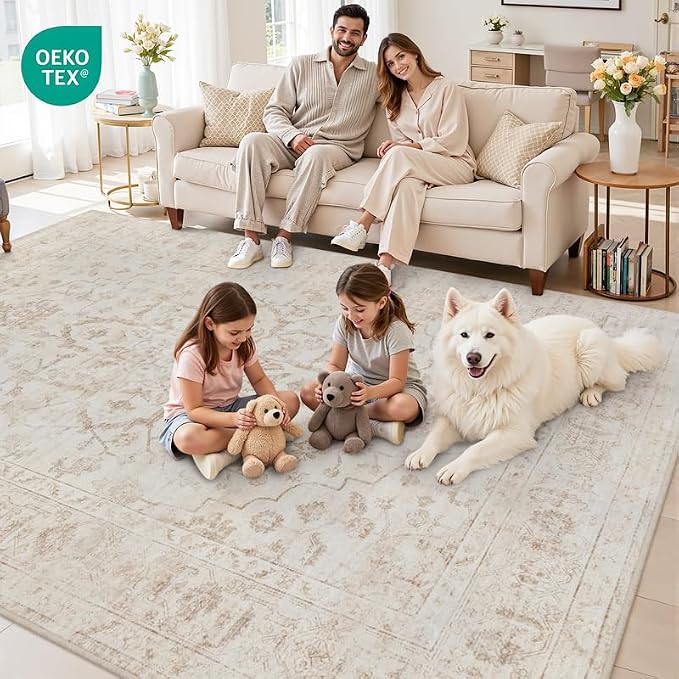 Area Rugs 9x12 Living Room: Vintage Boho Neutral Washable Rug Indoor Soft Large - Image 7