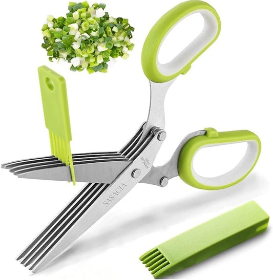 Herb Scissors with 5 Blades & Cleaning Kit, Stainless Steel Kitchen Shears by SASACIA