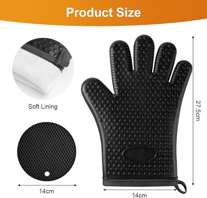 AUAUY Oven Mitts with 2 Pot Holders, Silicone Oven Gloves Heat Resistant 464°F - Image 2