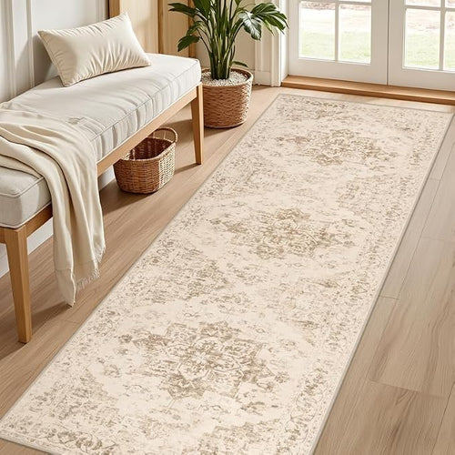 2'6''x8' Hallway Washable Runner Rug: Vintage Boho Neutral Kitchen Rug Soft - Image 2