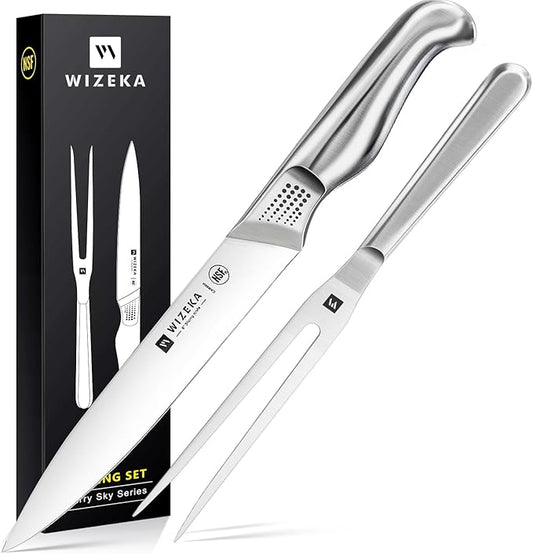 WIZEKA 8-inch Turkey Carving Knife Set 2 PCS, Stainless Steel Carving Knife and by WIZEKA