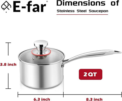 E-far 2-Quart Saucepan, Tri-Ply Stainless Steel Sauce Pan - Image 2