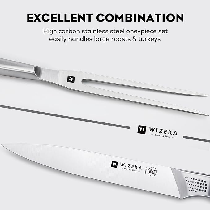 WIZEKA 8-inch Turkey Carving Knife Set 2 PCS, Stainless Steel Carving Knife and - Image 2