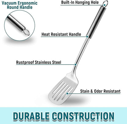 Pleafind 2-Pcs Solid & Slotted Spatula Set, 304 Stainless Steel Spatula - Image 6