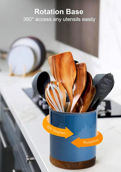 Nucookery 360°Rotating Utensil Holder, 7.2" Large Utensil Crock, Farmhouse - Image 5