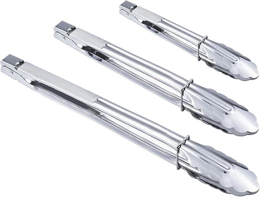 HINMAY Stainless Steel Spring Locking Food Tong Set Utility Metal Tongs by HINMAY