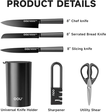 OOU Knife Set with Block and Sharpener, Dishwasher Safe Knife Set - Image 2