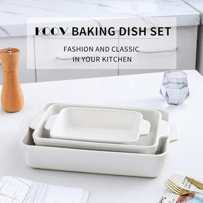 KOOV Bakeware Set, Ceramic Baking Dish Set, Rectangular Casserole Dish Set - Image 2