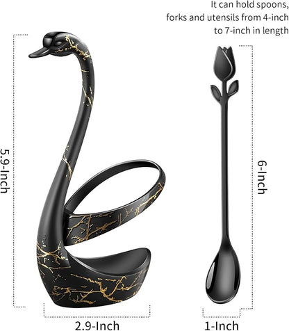 Black Small Coffee Spoon Holder Set, Swan Base - Image 3