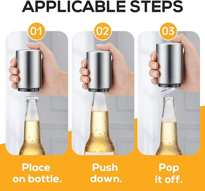 3PCS Premium Automatic Beer Bottle Opener, Magnet Stainless Steel Push Down Off - Image 3