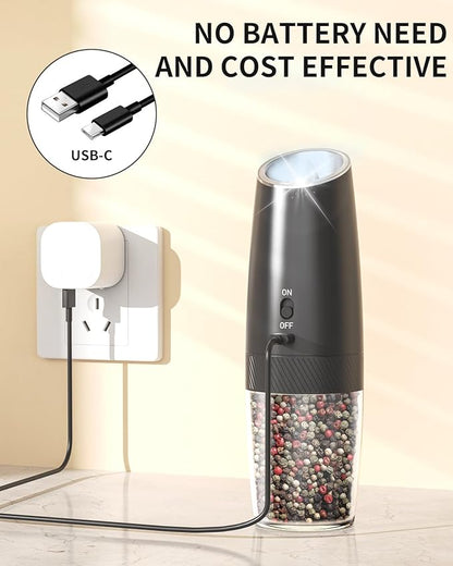 CIRCLE JOY Rechargeable Electric Salt and Pepper Grinder Set Gravity Salt and - Image 3