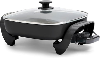 GreenLife 12" 5QT Square Electric Skillet, Glass Vented Lid, Ceramic PFAS-Free by GreenLife