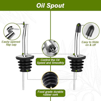2-Pack Olive Oil Dispenser Bottle Set - 17oz/500ml Dark Green Glass Oil and - Image 4