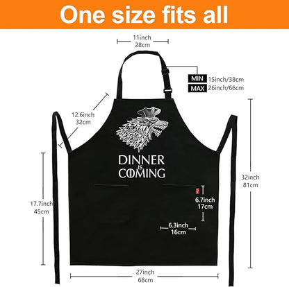 Grill Aprons for Men Women, Dinner is Coming Kitchen Chef Apron - Image 4