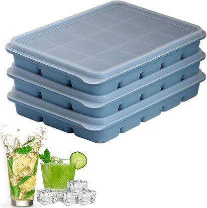 Ice Cube Trays Set of 3, Easy Release 15 Flexible Silicone Ice Cube Molds by LYQOQYL