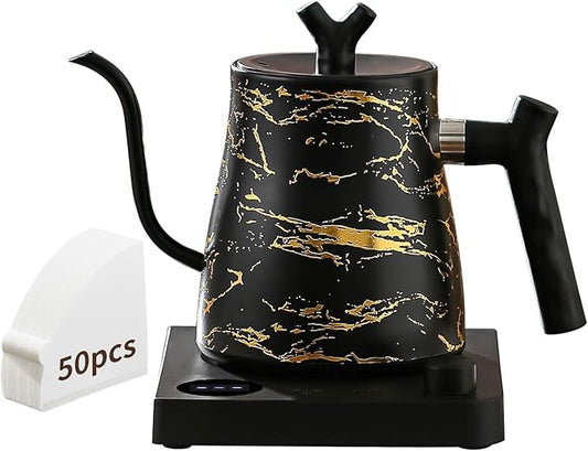 Water Kettle Electric,Gooseneck Electric Kettle with 50pcs Coffee Filter,±1℉ Temperature Control, Fast Heating, Stainless Steel Interior, Ideal for Precise Pour-Over Coffee and Tea