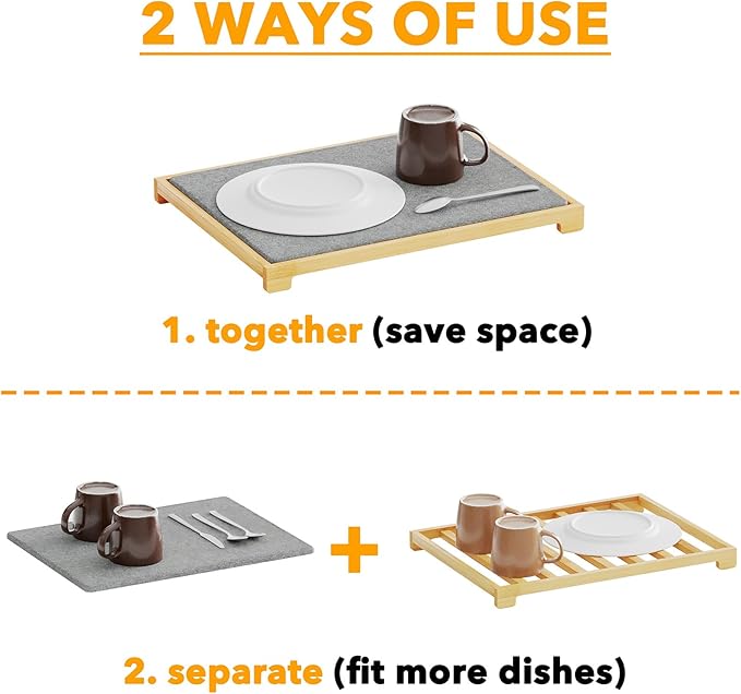 SpaceAid Stone Drying Mat for Kitchen Counter, Bamboo Rack Dish Pad, Instant - Image 5