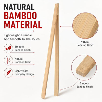 HIC Kitchen Toast Tong Set, Natural Bamboo, 4-Piece Set, Includes 2 Each 6.5 - Image 6