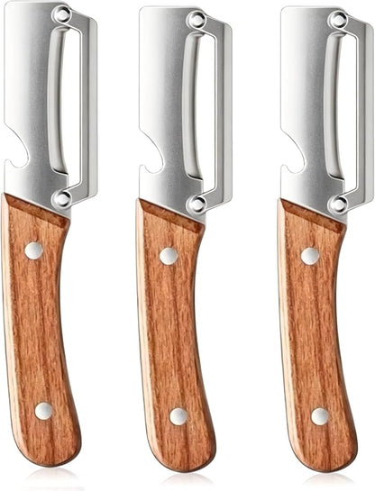 3 Pcs Multifunctional Vegetable Peeler, Wooden Handle, Stainless Steel Blade by Unknown