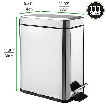 mDesign Small Modern 1.3 Gallon Rectangle Metal Lidded Step Trash Can, Compact - Image 4