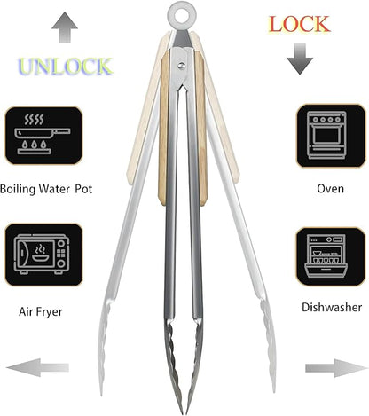 12 & 16 Inch Food Tongs Set, Food Grade Stainless Steel Kitchen Tongs - Image 5