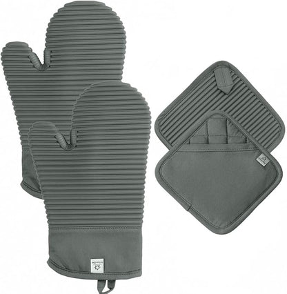 Extra Long Silicone Oven Mitts and Pot Holders Sets | Heat Resistant 500°F by AH+Artisan+Home