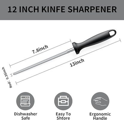 Knife Sharpener Rod, 13 Inch Carbon Steel Honing Steel - Image 3