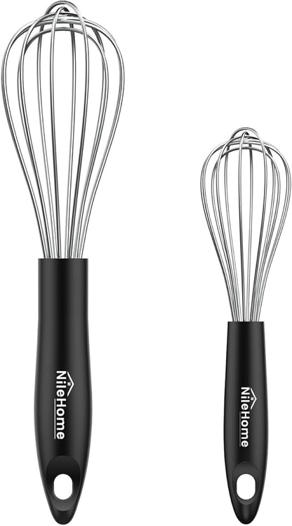 NileHome Silicone Whisk Set 8" 10" Kitchen Whisk Kitchen Wisk Wire Whisks by NileHome