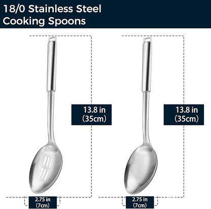 18/0 Stainless Steel Cooking Spoons Set, Serving Spoon & Slotted Spoon - Image 3