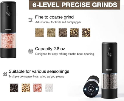 Black Stainless Steel Electric Salt and Pepper Grinder Set - Image 3