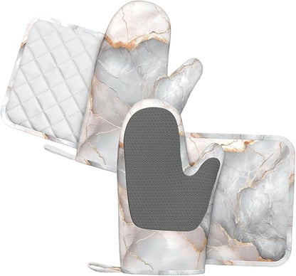 Oven Mitts and Pot Holders Gray Pastel Pink Marble Absstract Silicone Kitchen - Image 2