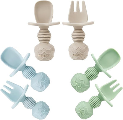 PandaEar 6 Pack Silicone Baby Spoons and Fork Feeding Set- Anti-Choke First by PandaEar