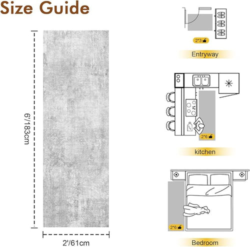 2x6 Ft Washable Runner Rug, Non-Slip Low Pile Hallway Kitchen Area Rug - Image 2