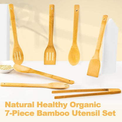 Eisinly Wooden Spoons for Cooking 7-Piece, Kitchen Nonstick Bamboo Cooking - Image 3