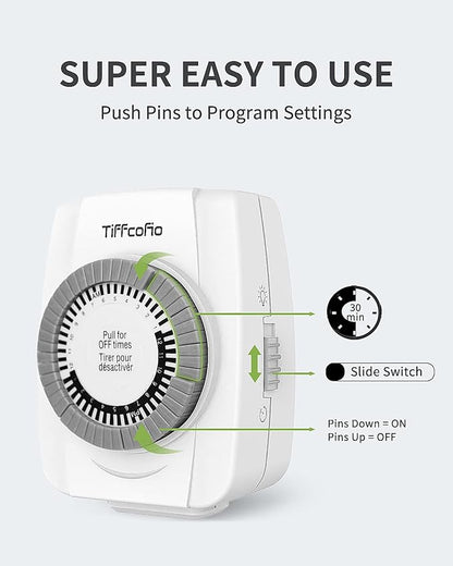 TiFFCOFiO Indoor Mechanical Outlet Timer, 3 Prong Timers - Image 5