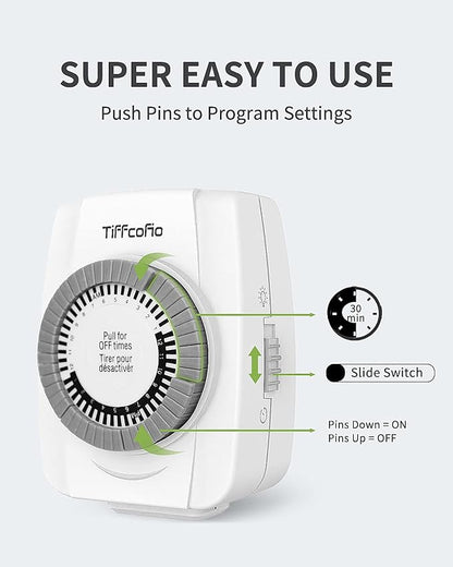 TiFFCOFiO Indoor Mechanical Outlet Timer, 3 Prong Timers - Image 5