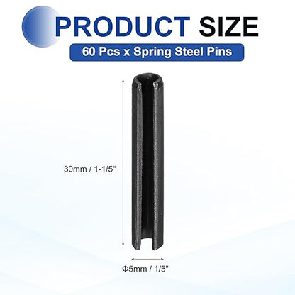 MECCANIXITY 60Pcs Slotted Split Roll Pins 1/5 Inch Dia. 1-1/5 Inch Length 65Mn - Image 2