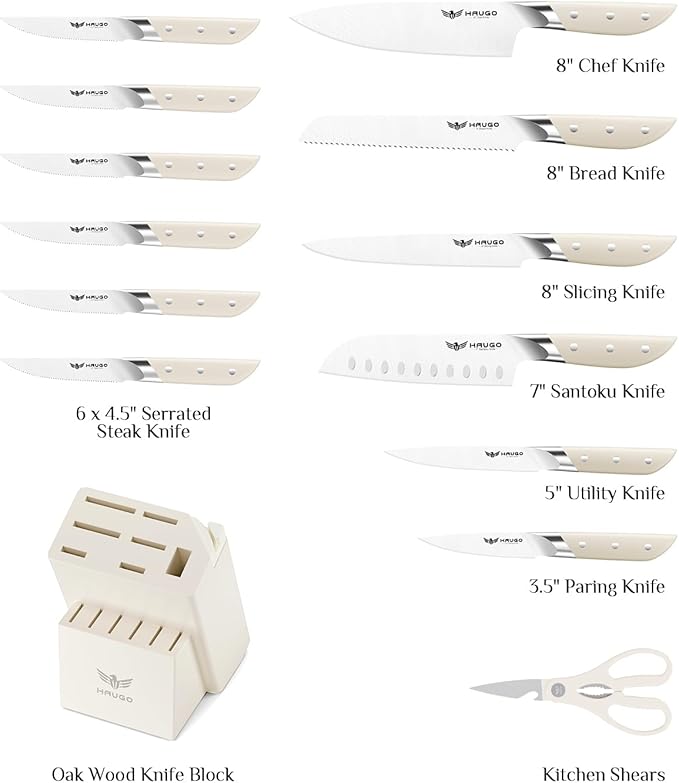 Kitchen Knife Set with Block: 14-Piece German Stainless Steel Full Tang - Image 2