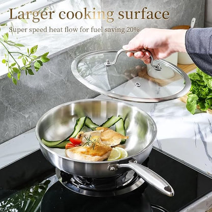 DELARLO Tri-Ply Stainless Steel Pan, 18/10 Frying Pan, Oven Safe Up to 600°F - Image 4